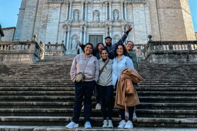 Two Countries in One Day: Spain & France - Girona’s old-town core: from Pont de les Peixateries Velles to the Gothic cathedral exterior